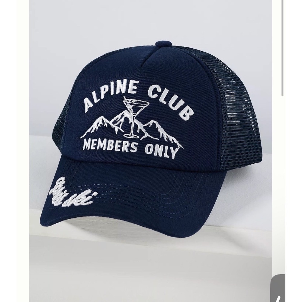 Anthropologie Alpine Club Members Only Navy Trucker Hat Apres Ski Snapback Cap‎